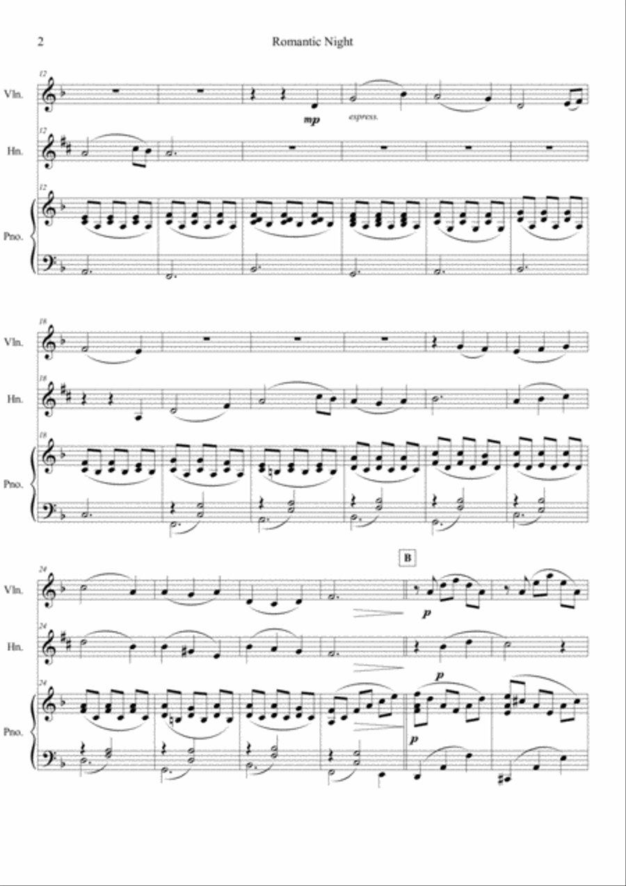 Romantic Night (Violin, Tenor horn, Piano) Small Ensemble scores gallery preview page 2