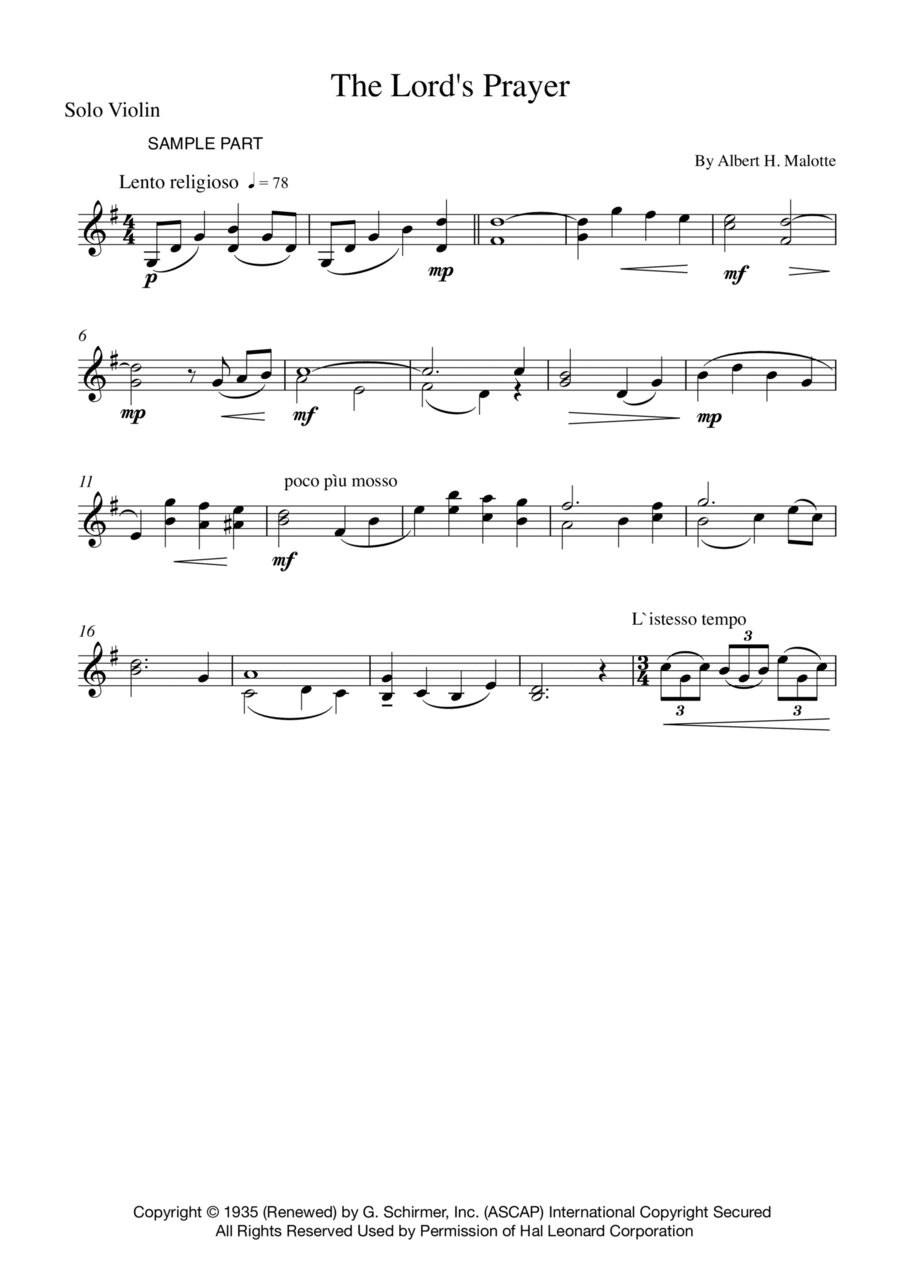 The Lord's Prayer Violin Solo scores gallery preview page 1
