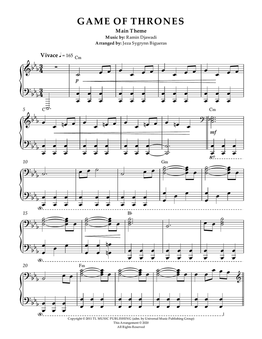 Game Of Thrones Piano Solo scores gallery preview page 1