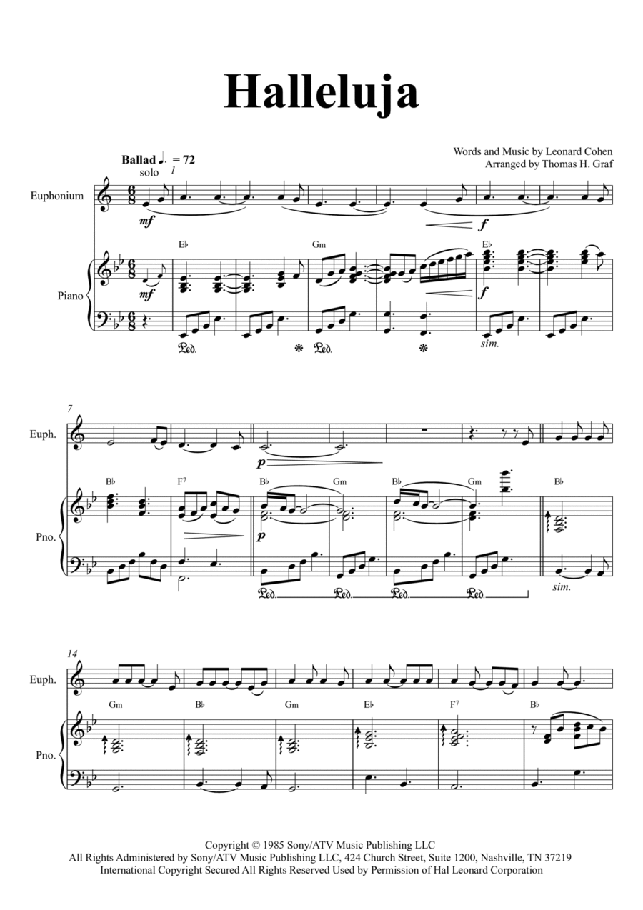 Hallelujah Euphonium scores gallery preview page 1