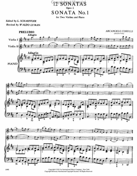 12 Sonatas, Opus 2 (With Cello Ad Lib.) - Volume I