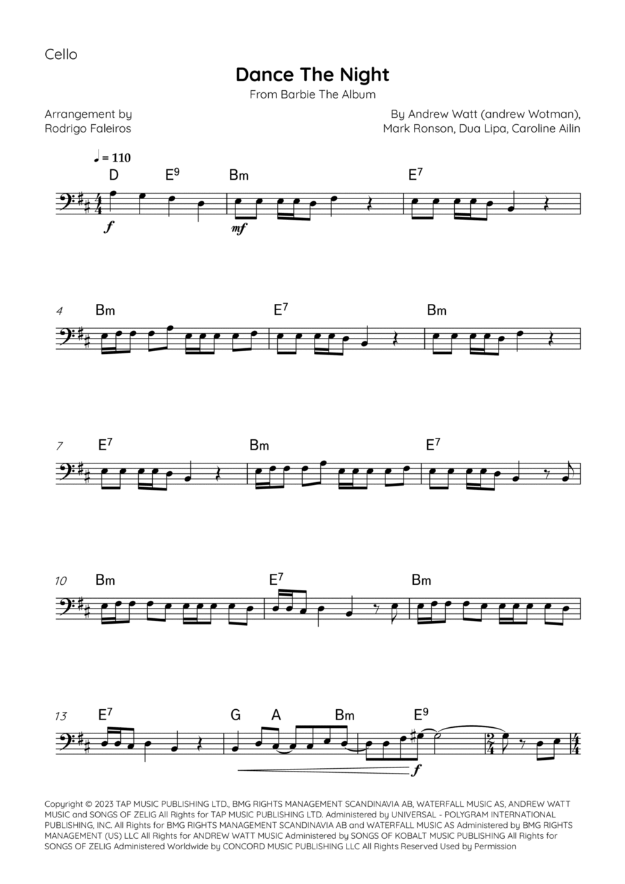 Dance The Night Cello Solo scores gallery preview page 1