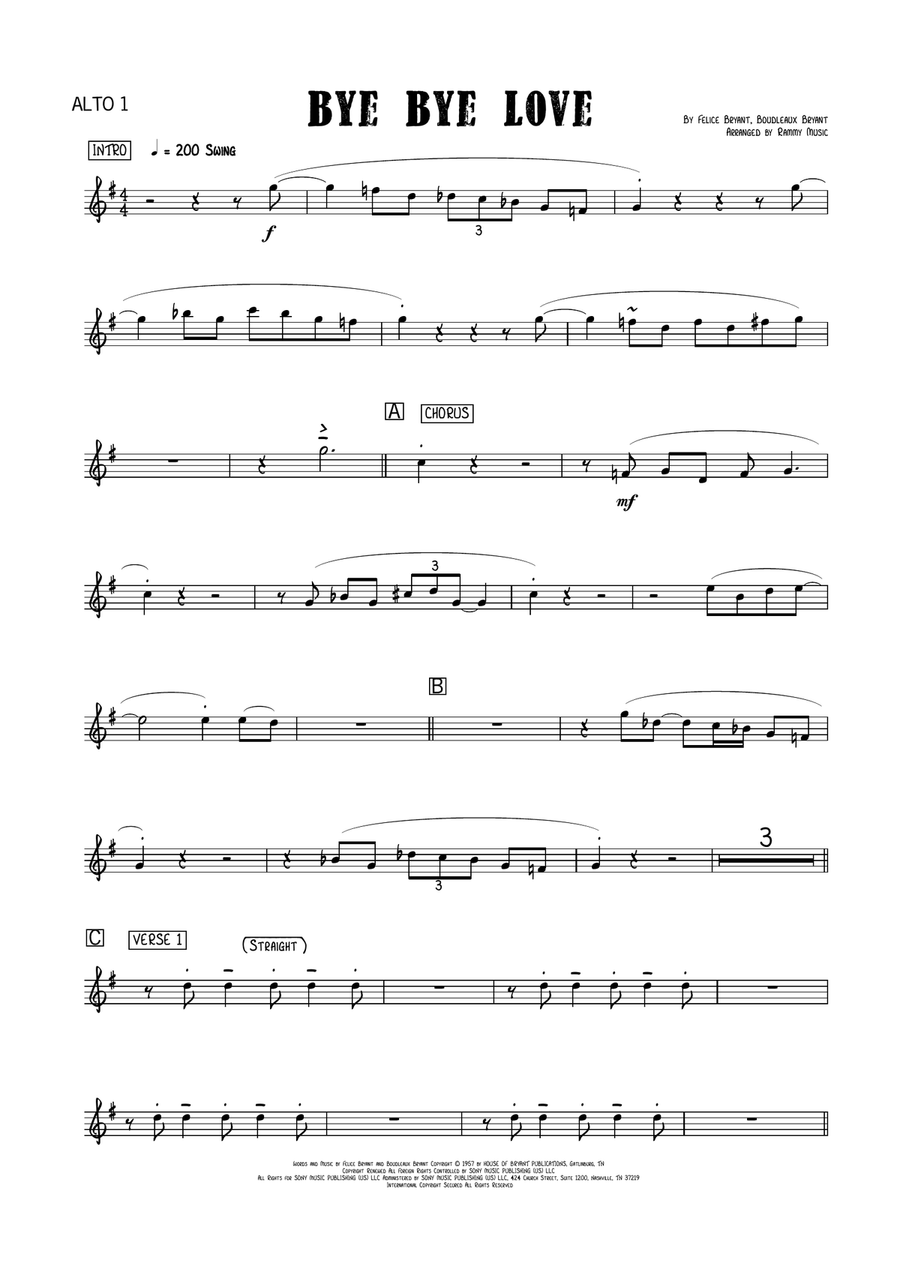 Bye Bye Love Jazz Ensemble scores gallery preview page 1