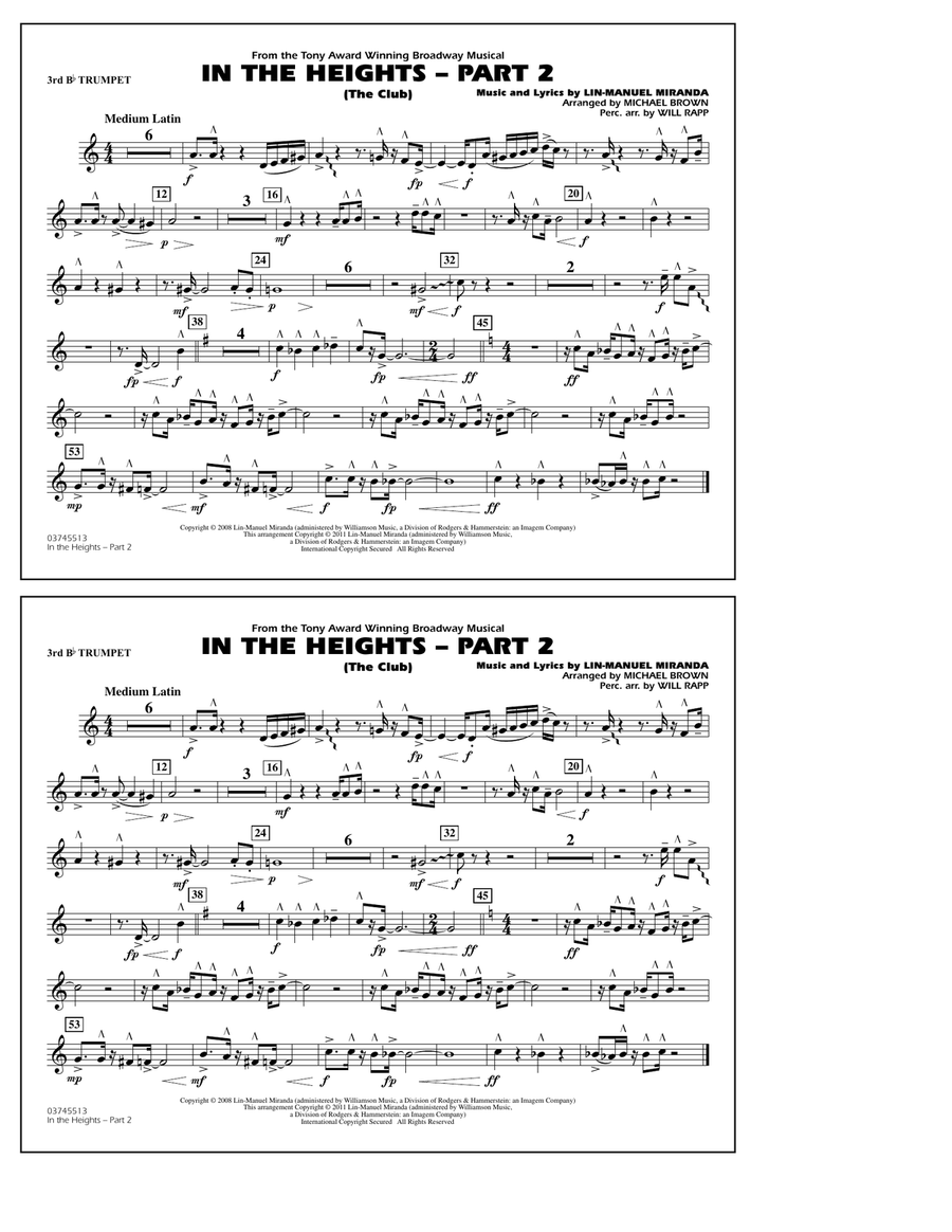 In The Heights: Part 2 (The Club) - 3rd Bb Trumpet Marching Band scores gallery preview page 1