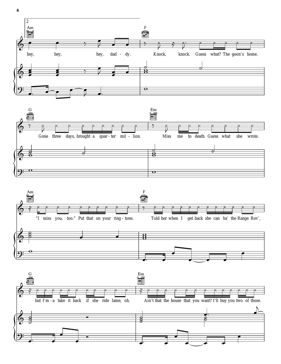 Hey Daddy (Daddy's Home) Piano, Vocal, Guitar scores gallery preview page 4