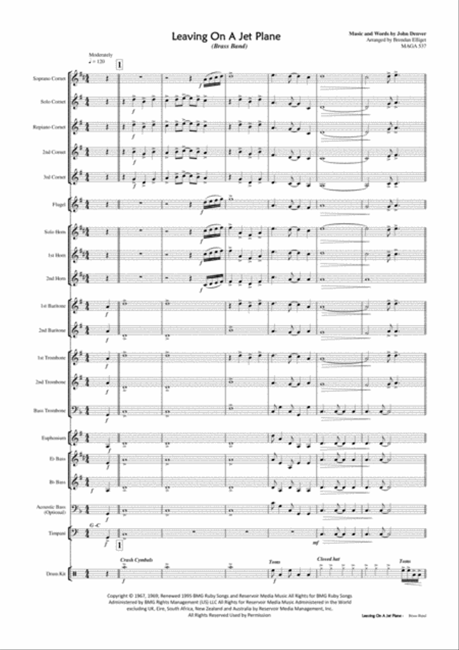 Leaving On A Jet Plane Brass Ensemble scores gallery preview page 2