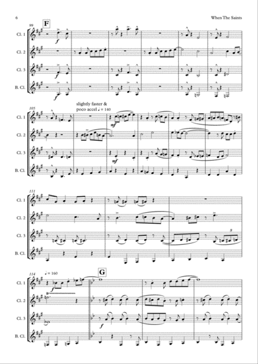 When The Saints Go Marching In (Clarinet quartet) Clarinet Quartet scores gallery preview page 6