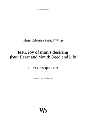 Jesu, joy of man's desiring by Bach for String Quintet