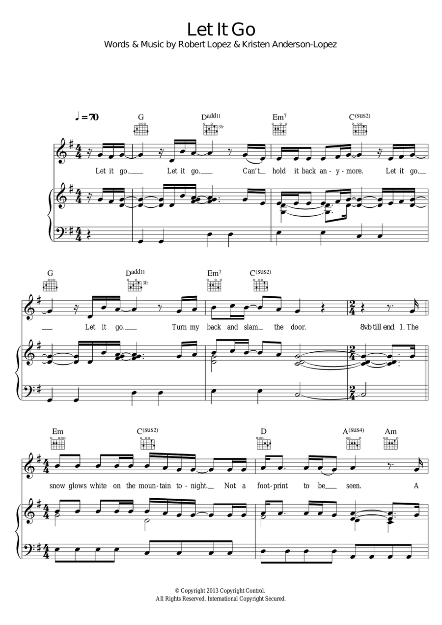 Let It Go (from Frozen) (Demi Lovato version) Piano, Vocal scores gallery preview page 1