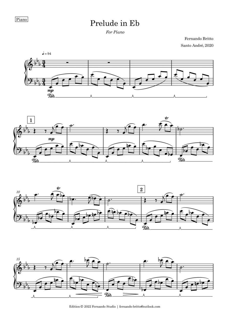 Prelude in Eb, for piano Prelude in Eb, for piano Piano Solo scores gallery preview page 1