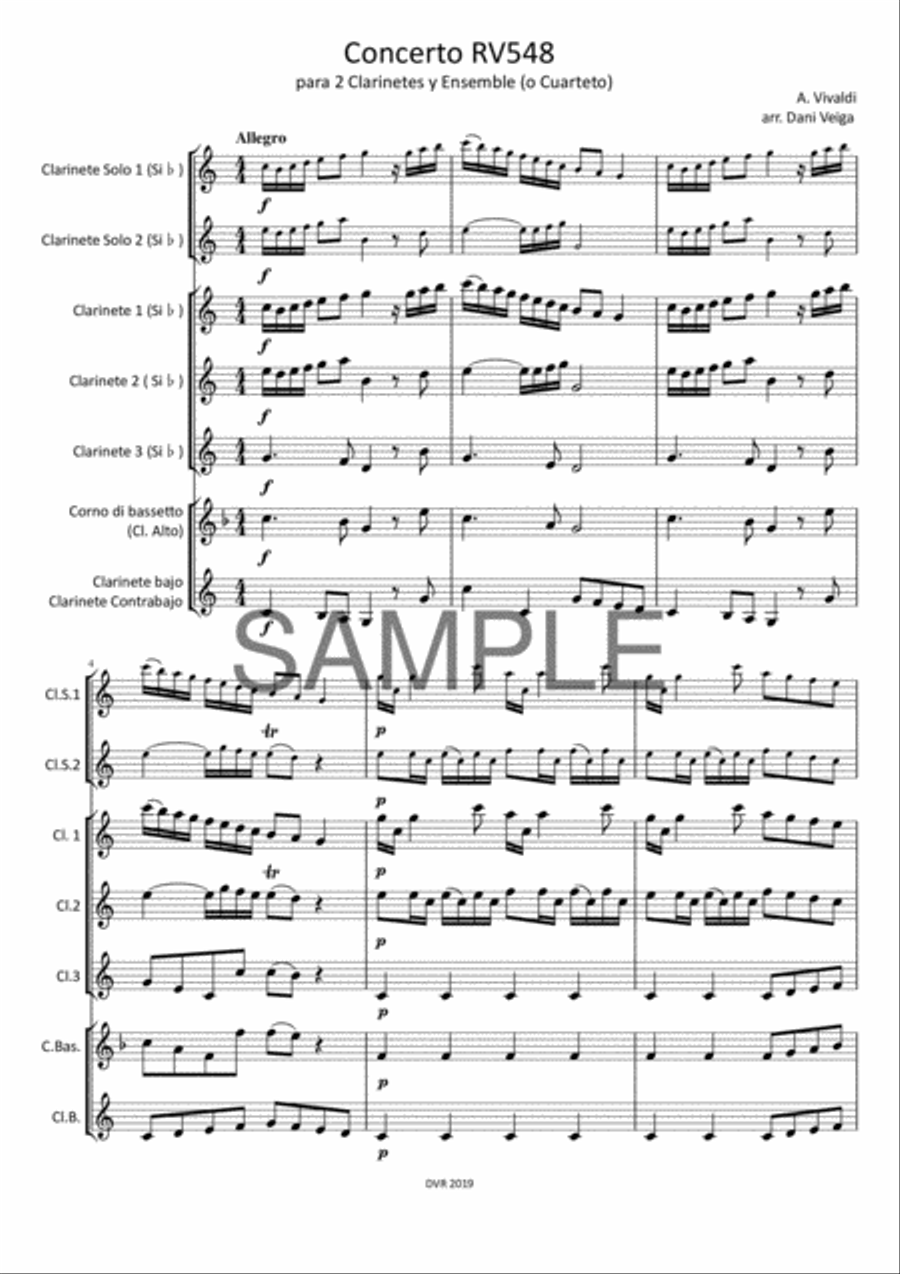Vivaldi - Concerto RV 548 (2 Clarinets with Clarinet Choir) Clarinet Choir scores gallery preview page 2
