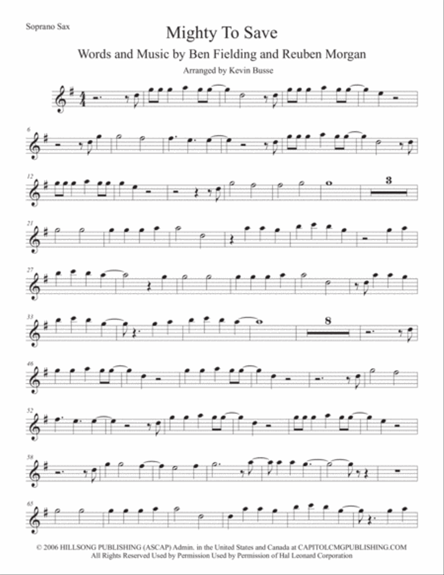 Mighty To Save Soprano Saxophone scores gallery preview page 1