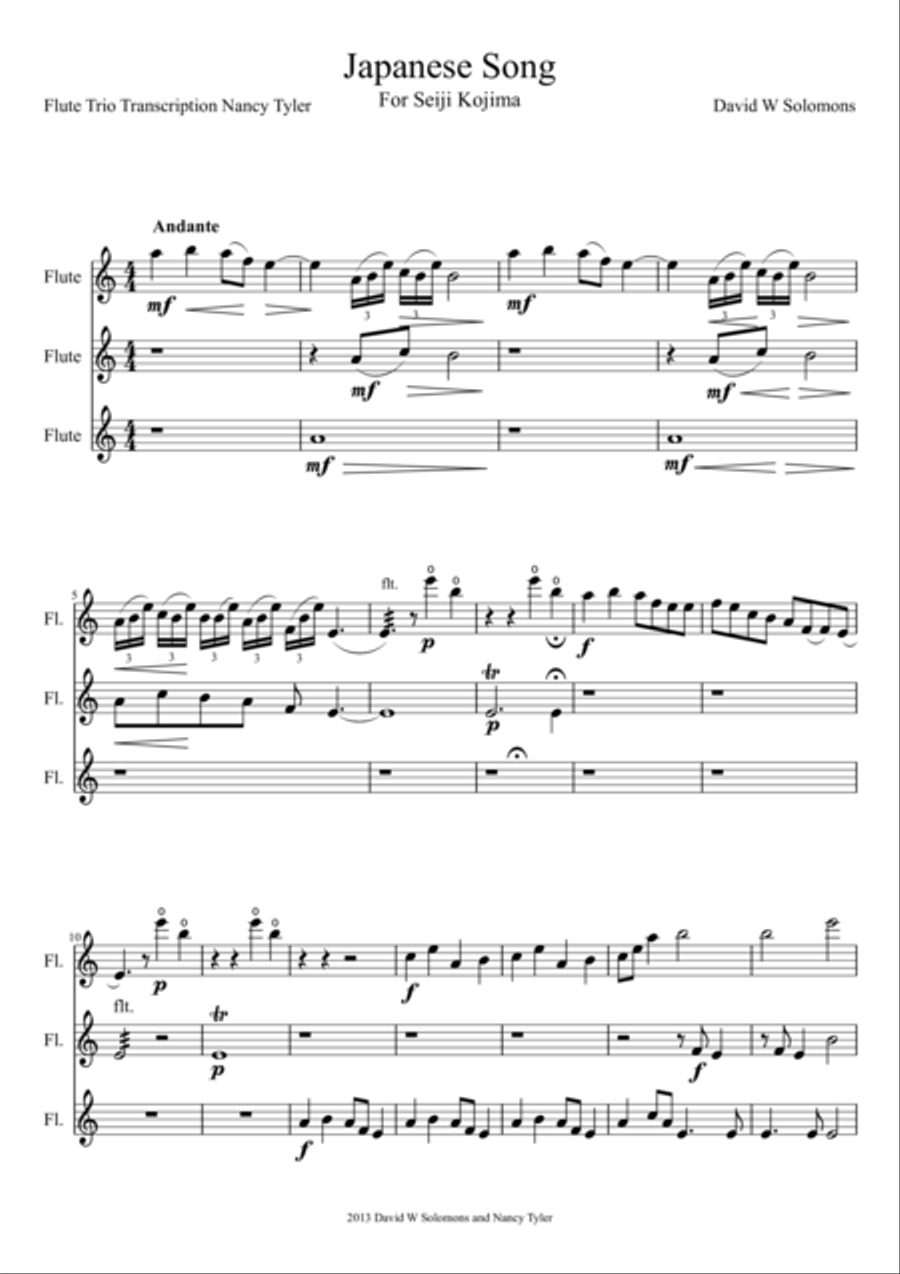 Japanese Song for flute trio (3 standard flutes) Flute Trio scores gallery preview page 1