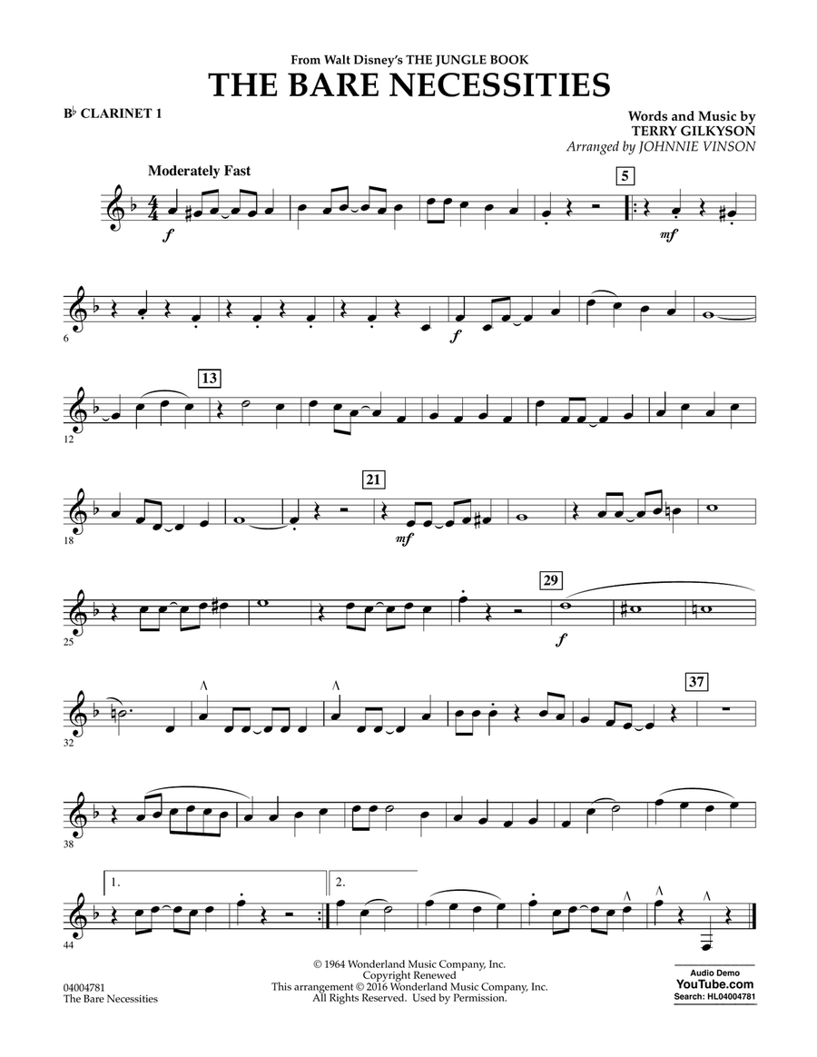 Book cover for The Bare Necessities - Bb Clarinet 1