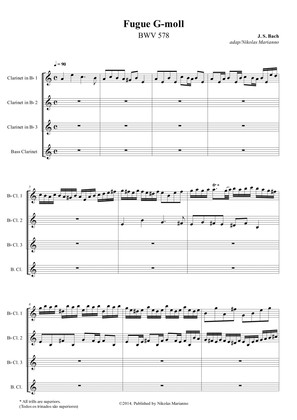 Fugue in G minor for Clarinet Quartet