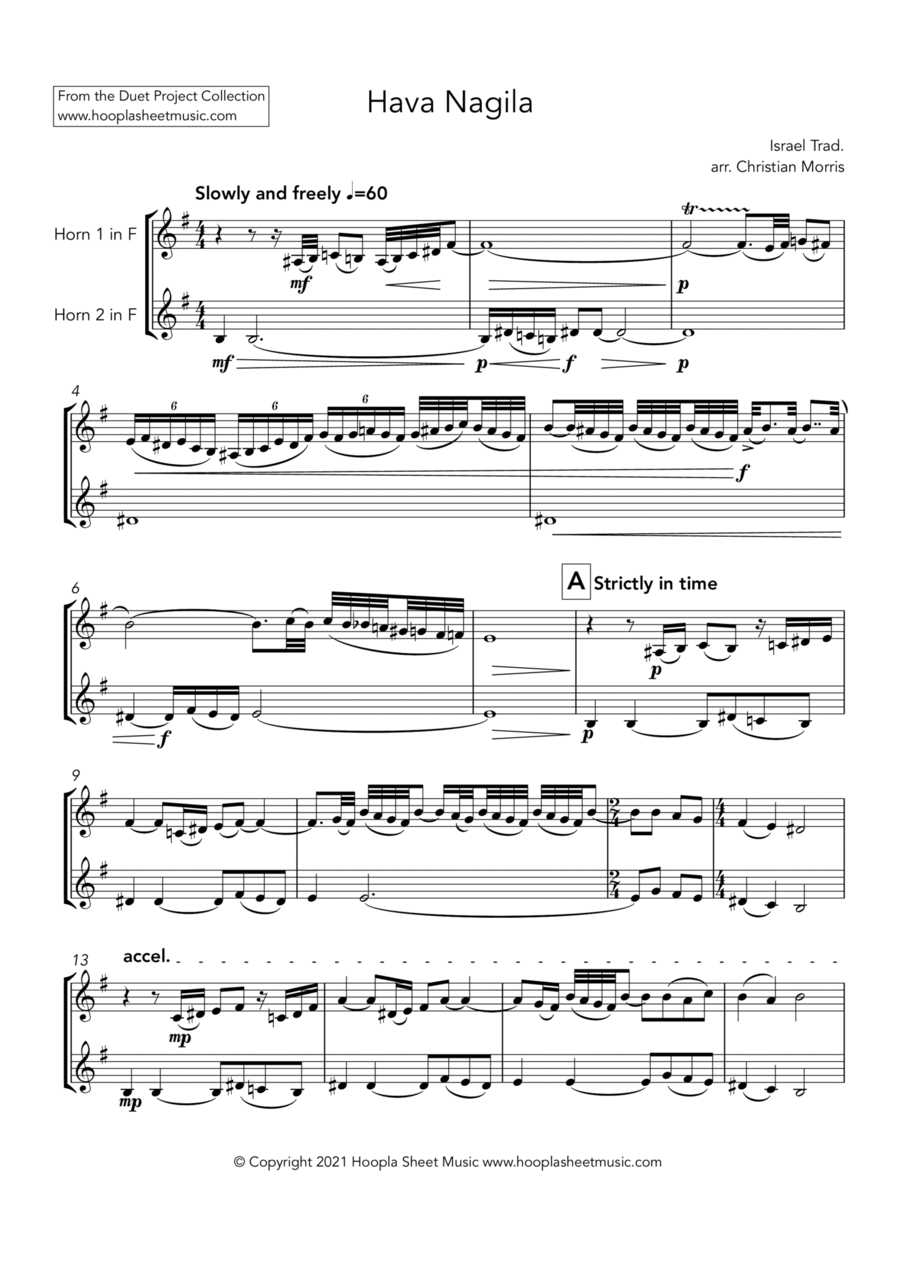 Hava Nagila Brass Duet scores gallery preview page 1