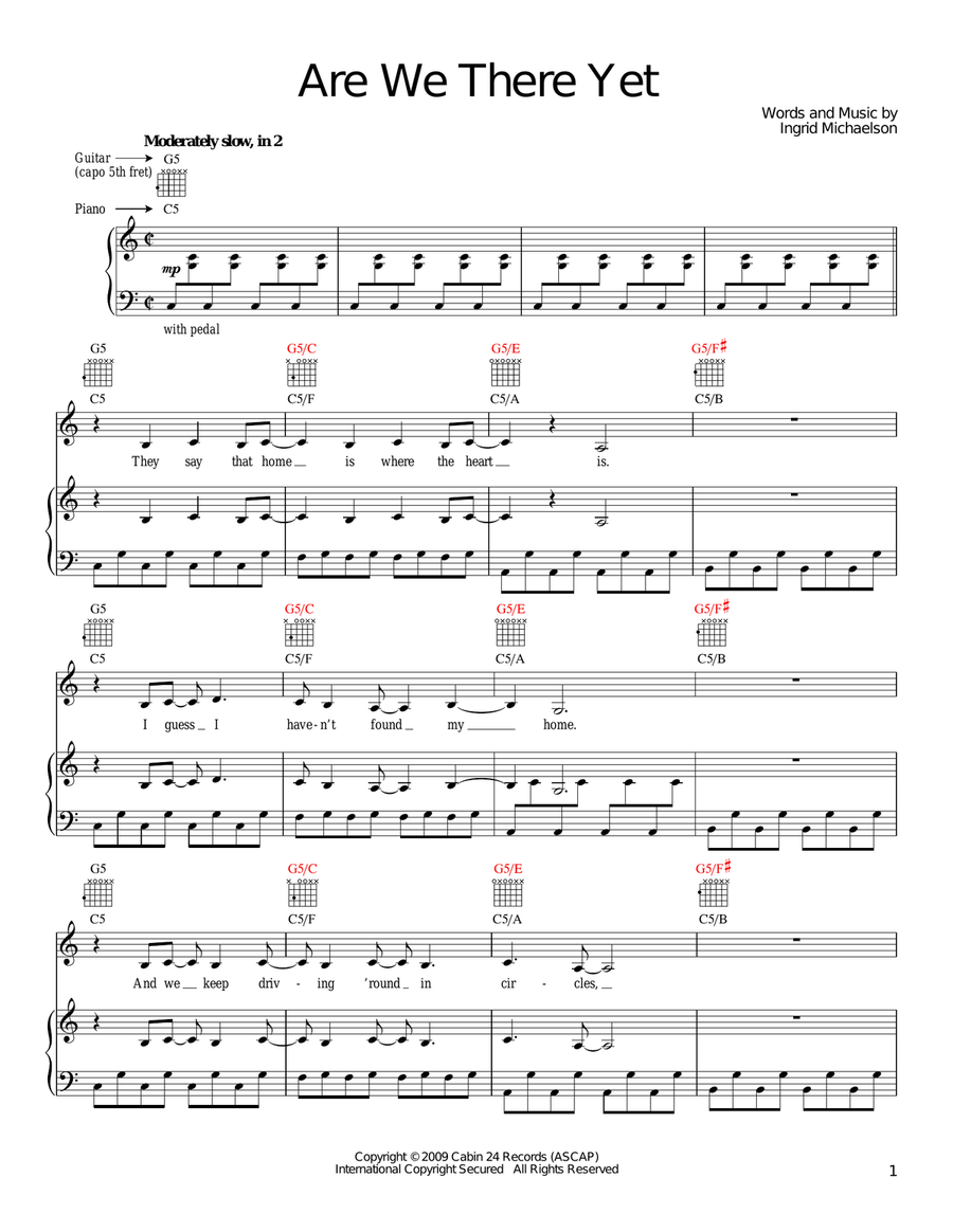 Are We There Yet Piano, Vocal, Guitar scores gallery preview page 1