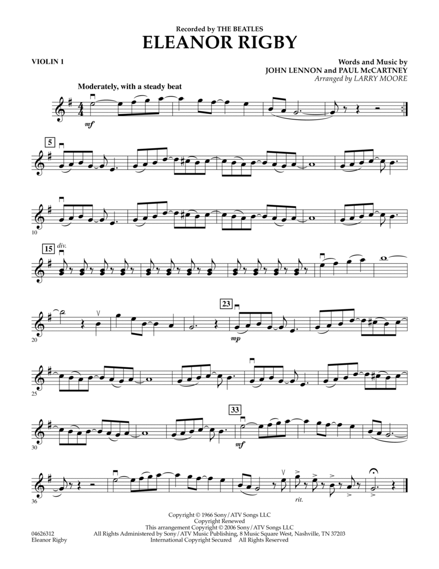 Eleanor Rigby - Violin 1 Orchestra scores gallery preview page 1