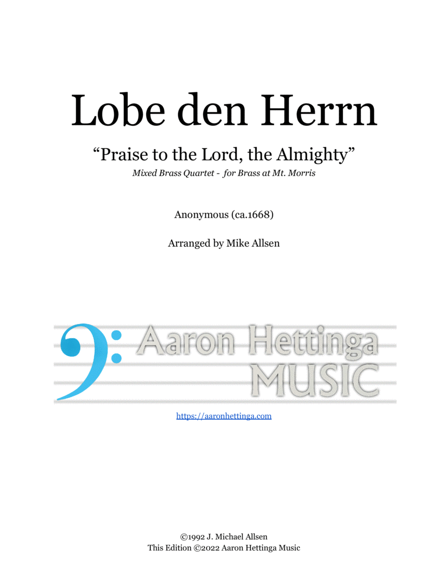 Lobe den Herrn - "Praise to the Lord, the Almighty" - for Mixed Brass Quartet image number null