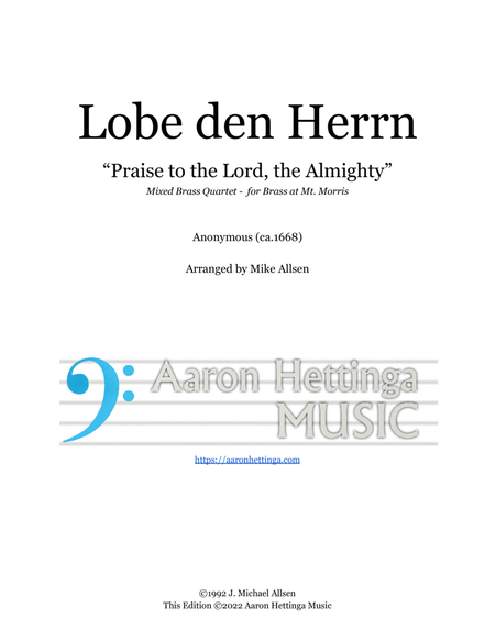Lobe den Herrn - "Praise to the Lord, the Almighty" - for Mixed Brass Quartet image number null
