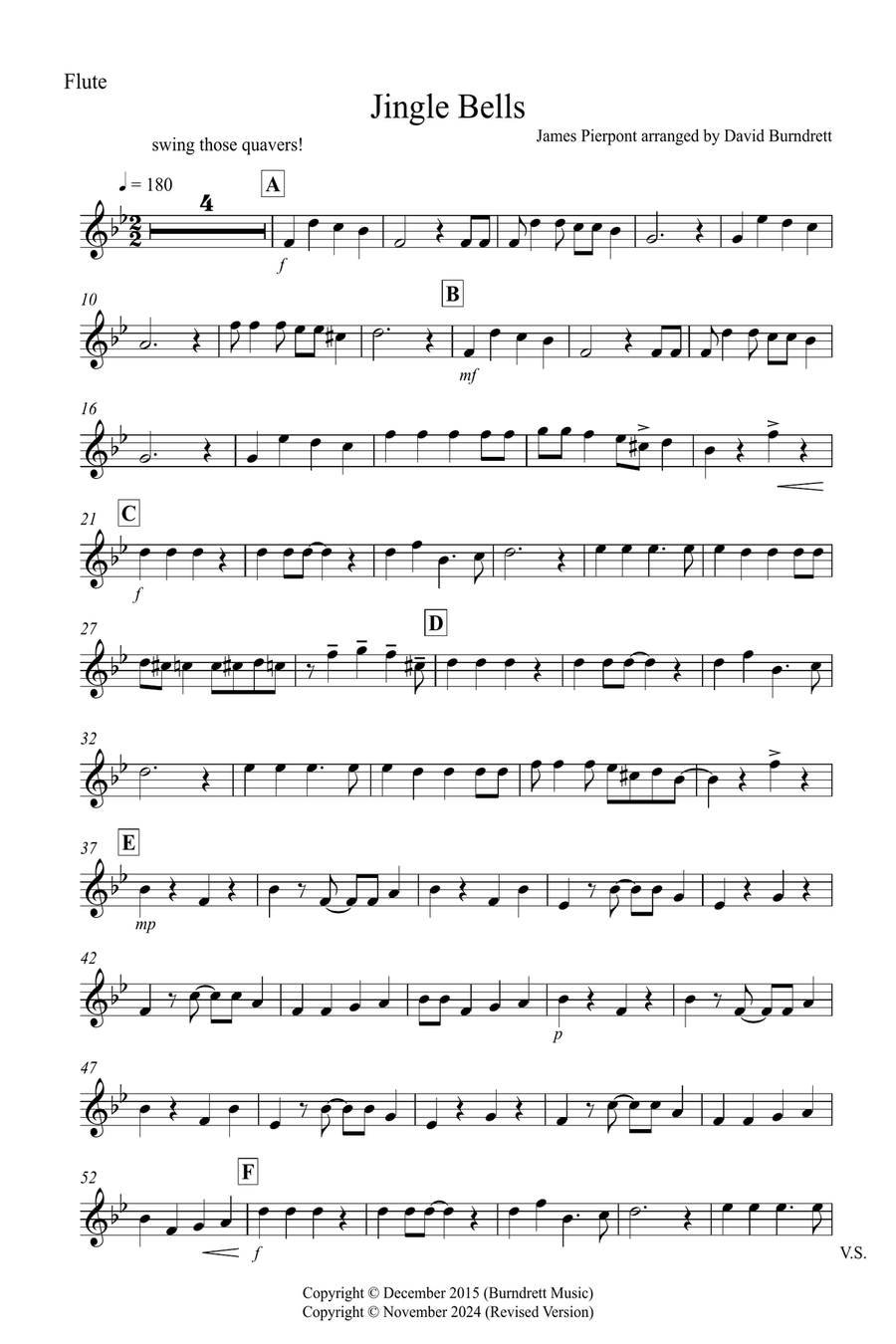Jingle Bells (Jazzy Style!) for Flute and Baritone Saxophone Duet Woodwind Duet scores gallery preview page 4