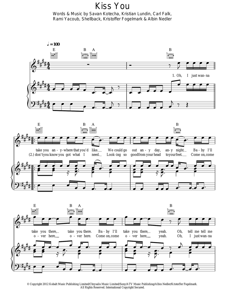 Kiss You Acoustic Guitar scores gallery preview page 1