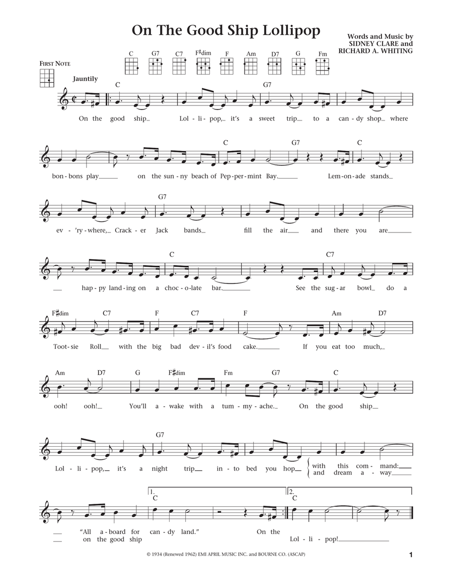On The Good Ship Lollipop (from The Daily Ukulele) (arr. Liz and Jim Beloff) Ukulele scores gallery preview page 1