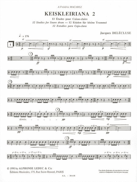 Keiskleiriana 2, 12 Studies For Snare Drum