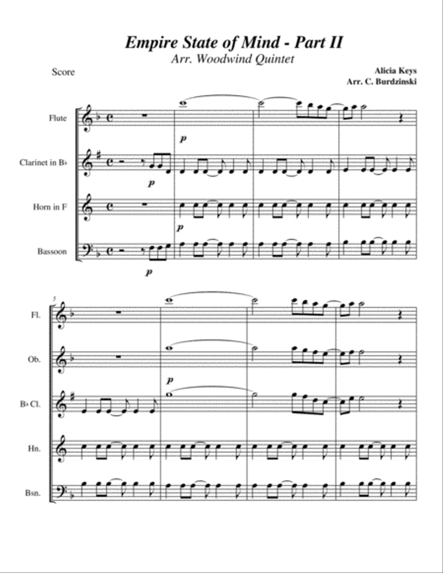 Empire State Of Mind (Part II) Broken Down Woodwind Quintet scores gallery preview page 1