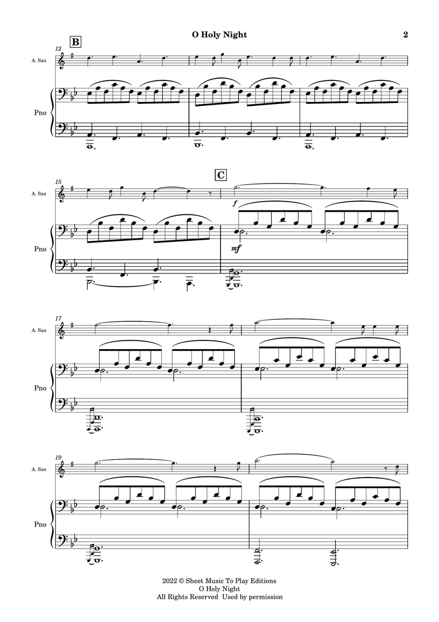 O Holy Night - Alto Sax and Piano (Full Score and Parts) Alto Saxophone scores gallery preview page 3