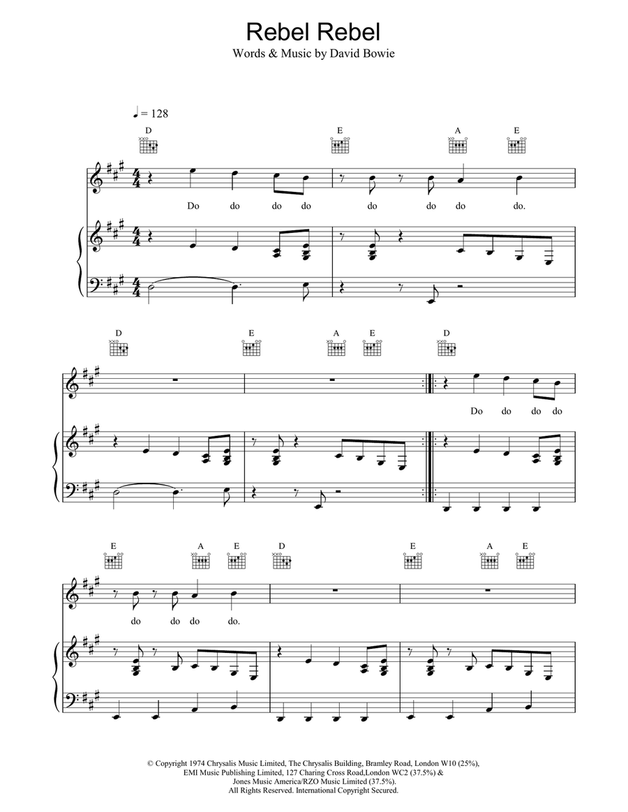 Rebel Rebel Rebel Rebel Piano, Vocal, Guitar scores gallery preview page 1