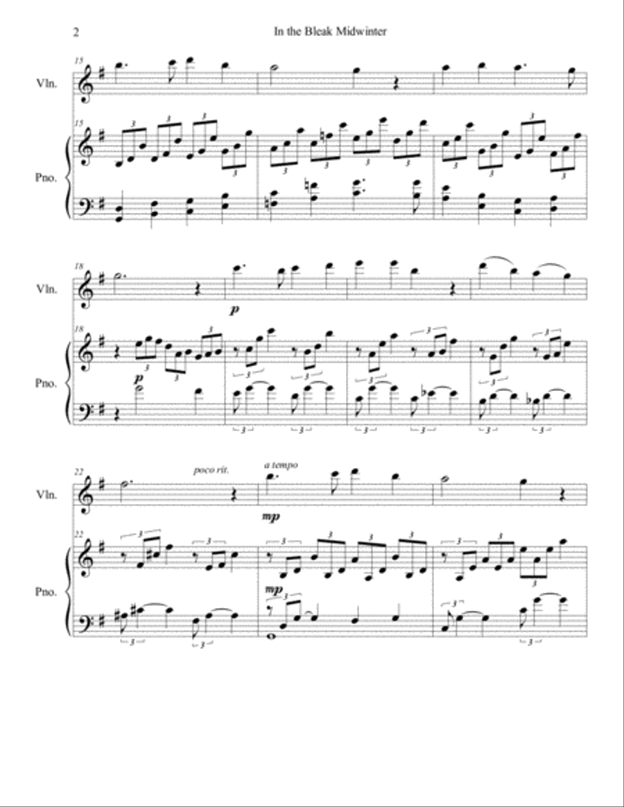 In the Bleak Midwinter (violin/piano), arr. Brenda Portman Violin Solo scores gallery preview page 2