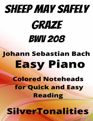 Sheep May Safely Graze Easy Piano Sheet Music with Colored Notation
