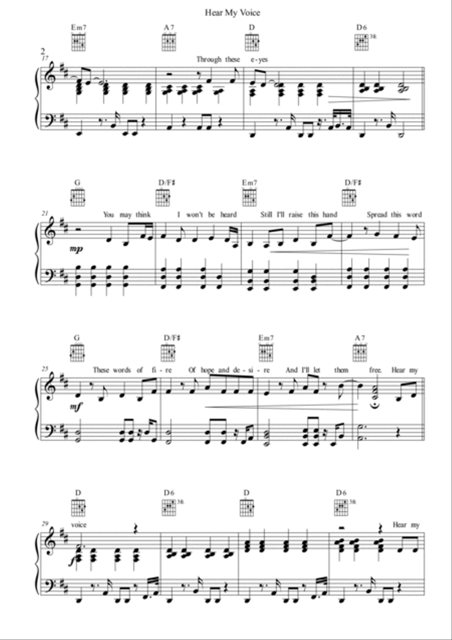 Hear My Voice Piano, Vocal, Guitar scores gallery preview page 2