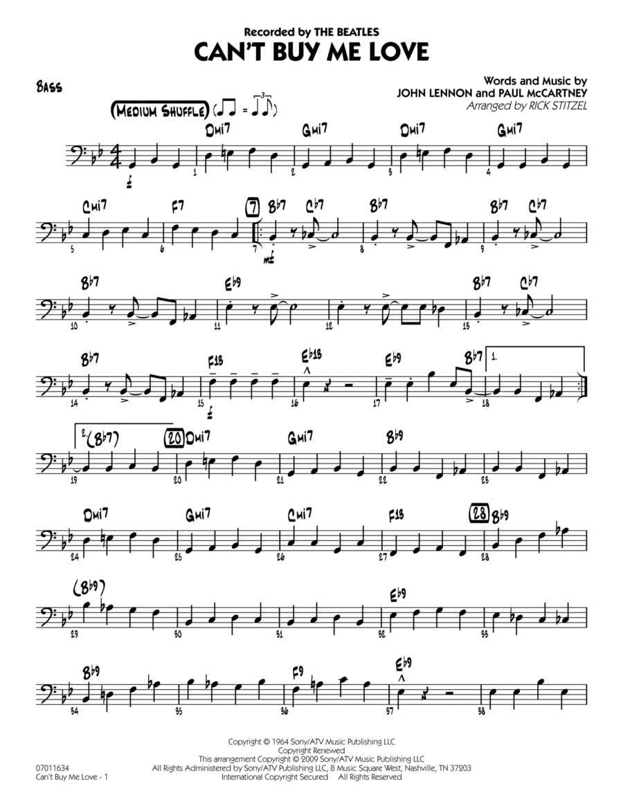 Can't Buy Me Love - Bass Can't Buy Me Love - Bass Jazz Ensemble scores gallery preview page 1