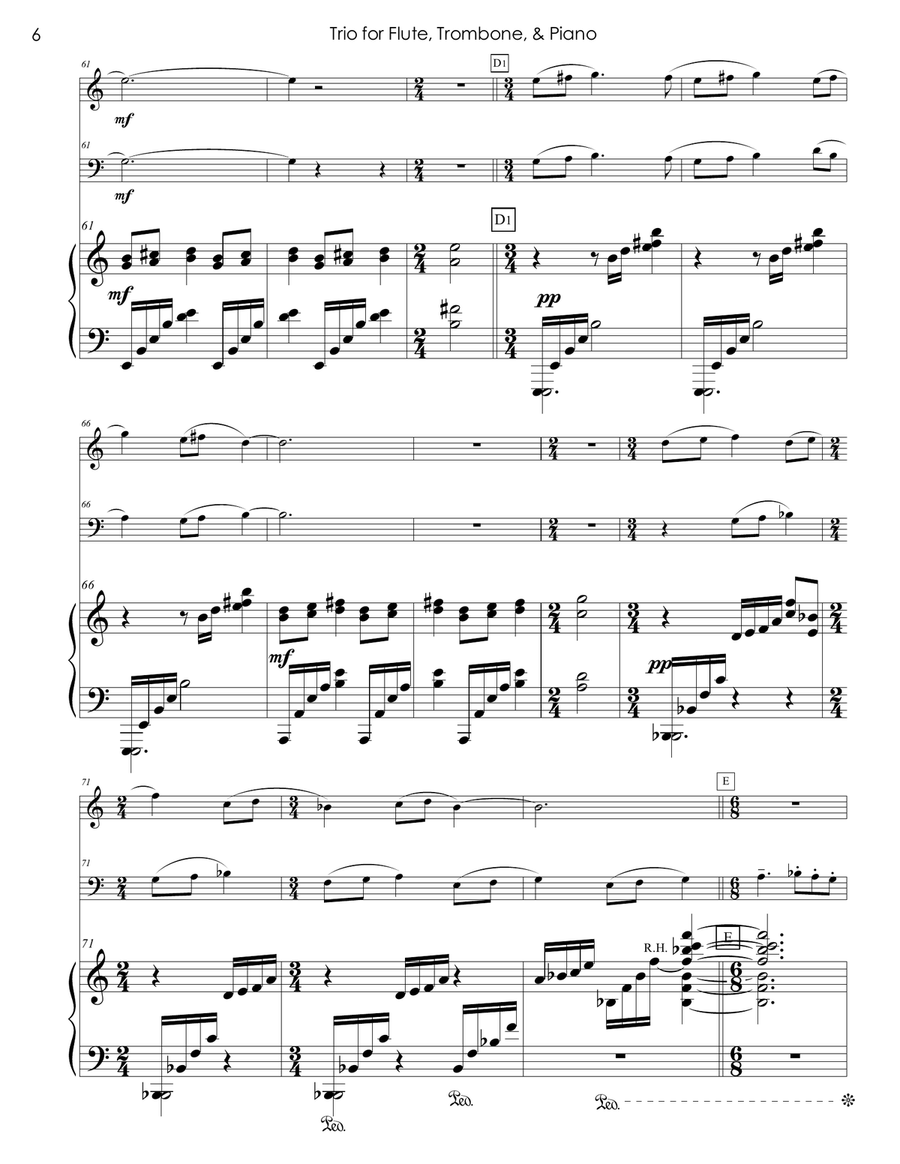 Trio for Flute, Trombone, and Piano Flute scores gallery preview page 6