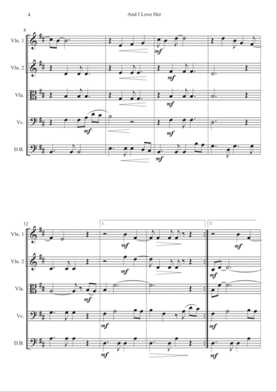 And I Love Her And I Love Her String Quartet scores gallery preview page 4