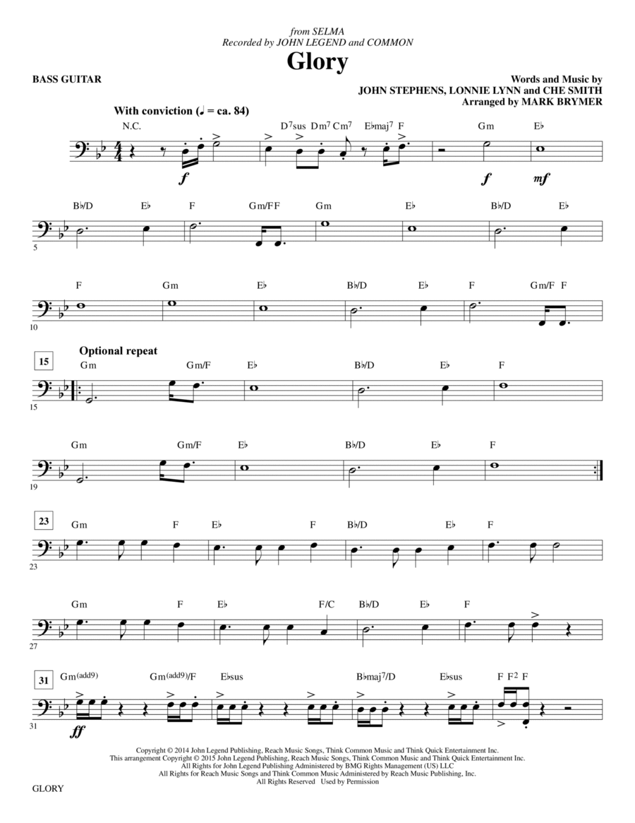 Glory - Electric Bass Glory - Electric Bass Choir scores gallery preview page 1