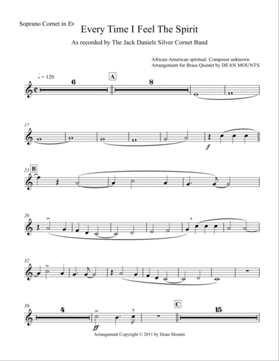 Every Time I Feel The Spirit (brass quintet) Brass Quintet scores gallery preview page 6
