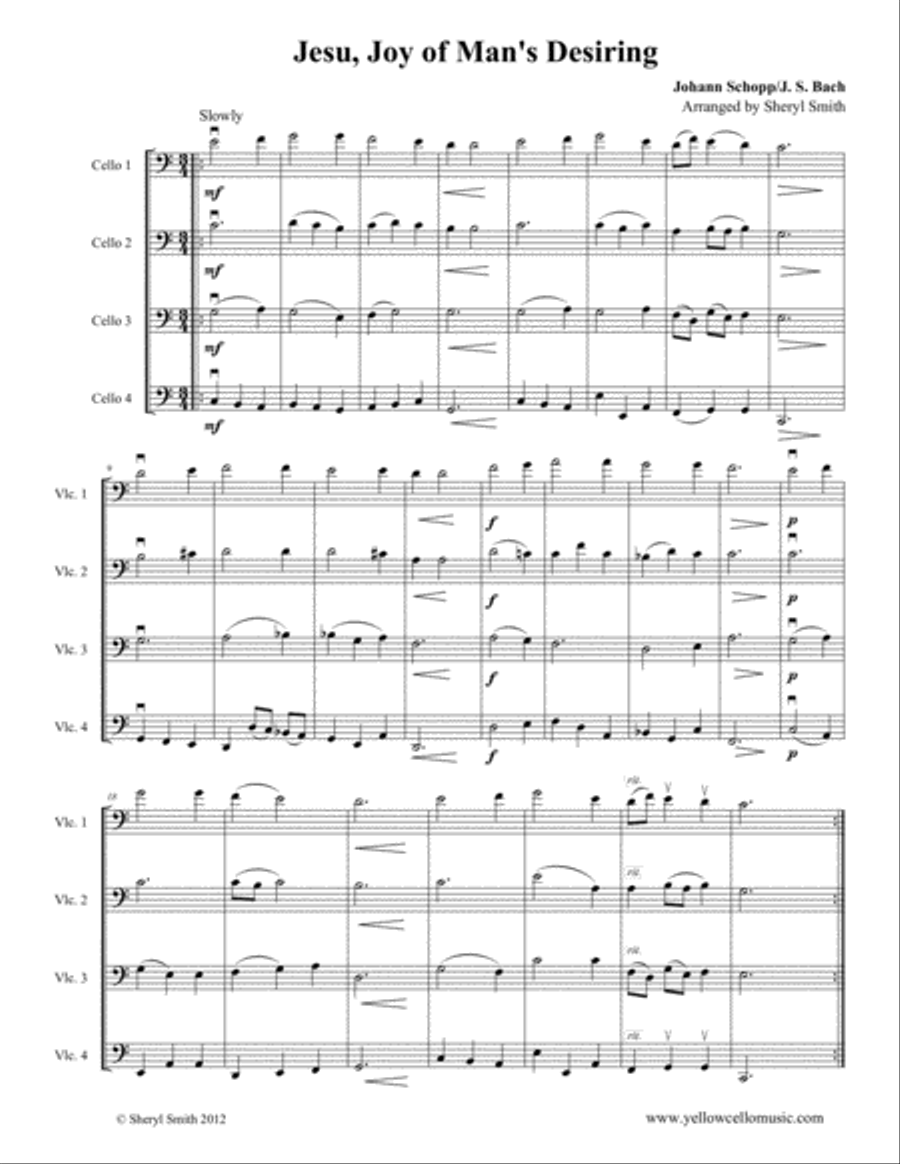 Jesu Joy of Man's Desiring, arranged for four intermediate cellists (cello quartet, four cellos) String Orchestra scores gallery preview page 1