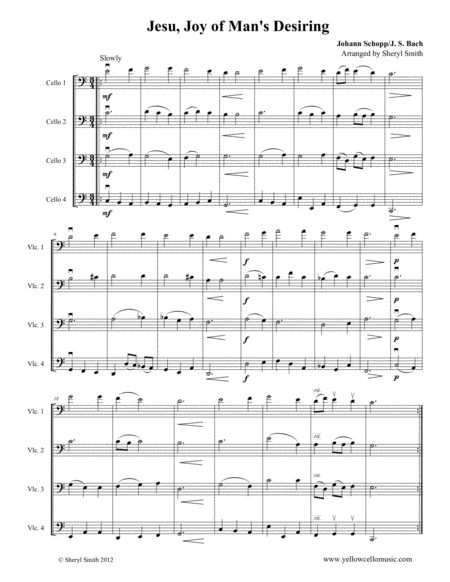 Jesu Joy of Man's Desiring, arranged for four intermediate cellists (cello quartet, four cellos) image number null