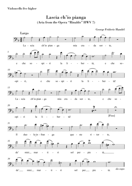 Lascia ch'io pianga (for Violoncello Solo and String Quartet) Original key F major image number null