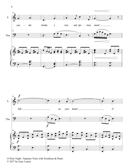 O HOLY NIGHT (Soprano Solo with Trombone & Piano - Score & Parts included) image number null