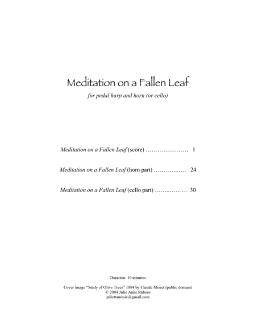 Meditation on a Fallen Leaf: for pedal harp and horn in F or cello