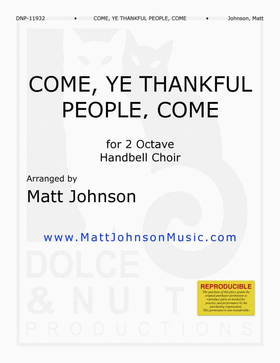 Come, Ye Thankful People, Come ~ 2 octave handbell choirs - REPRODUCIBLE 2-Octaves scores gallery preview page 1