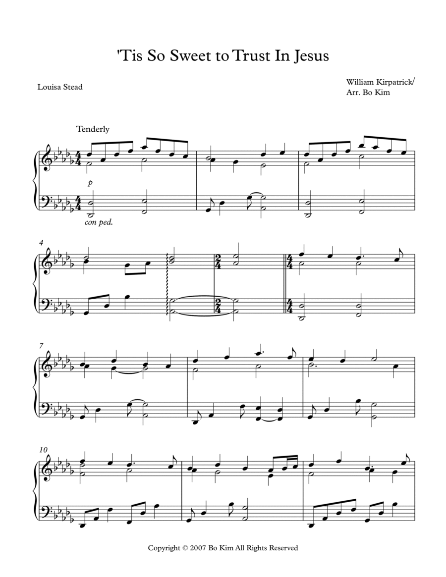 'Tis So Sweet To Trust In Jesus Piano Solo - Digital Sheet Music