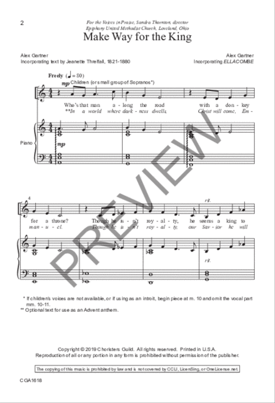 Make Way for the King (SATB + Unison Choir) 4-Part scores gallery preview page 2