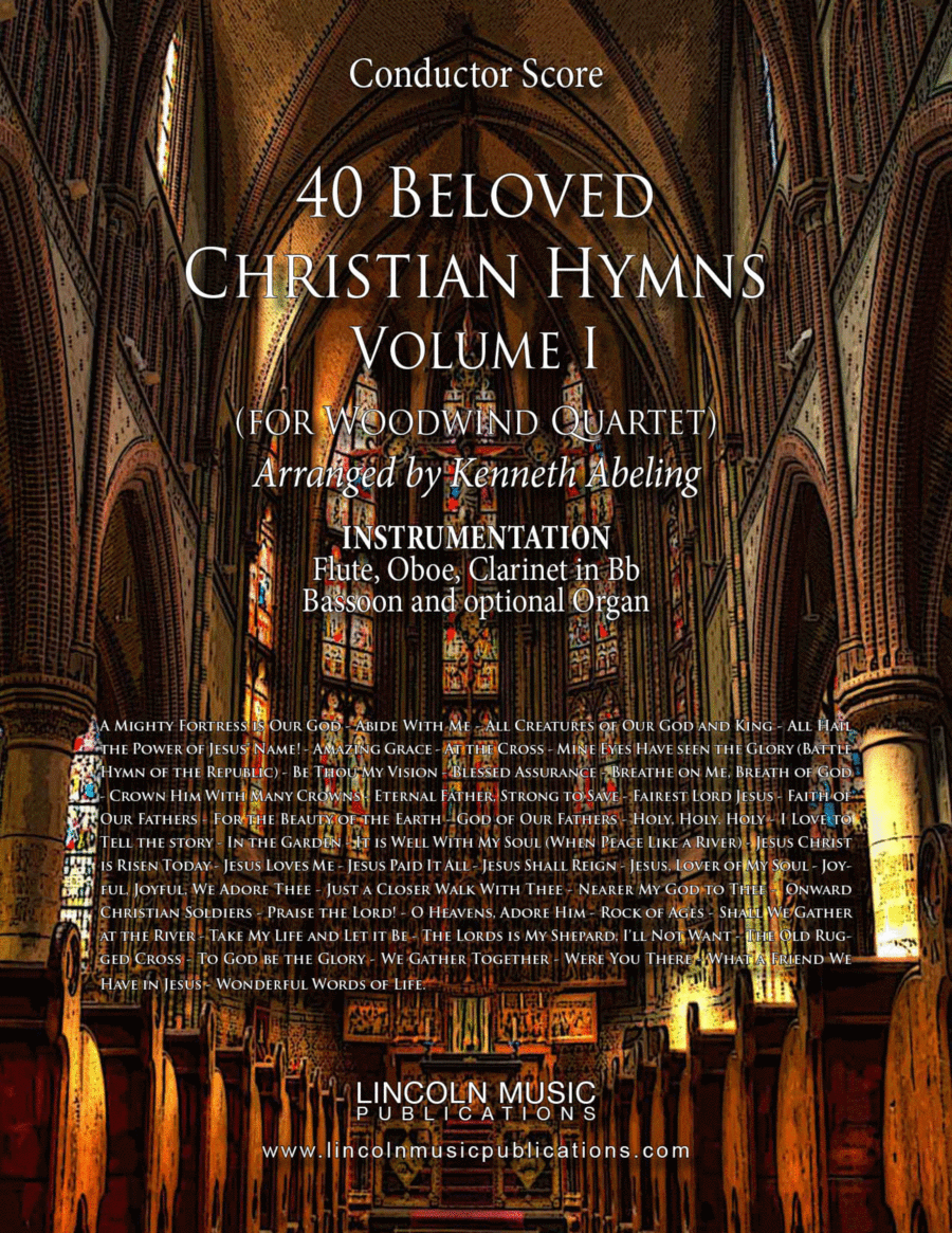 40 Beloved Christian Hymns Volume I (for Woodwind Quartet and optional Organ) Woodwind Quartet scores gallery preview page 1