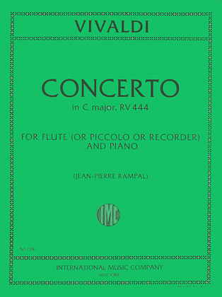 Book cover for Concerto In C Major, Rv 444, Piccolo (Recorder)