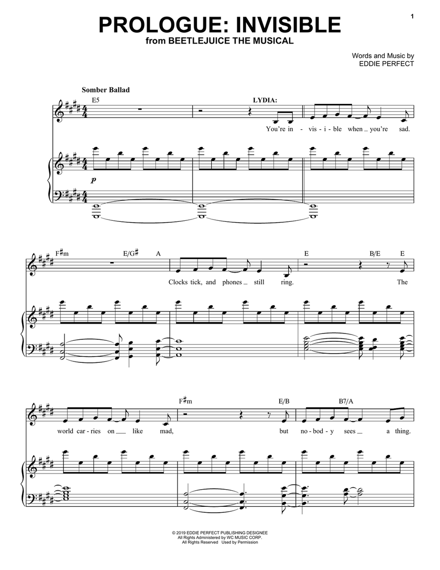 Prologue Invisible (from Beetlejuice The Musical) Piano, Vocal